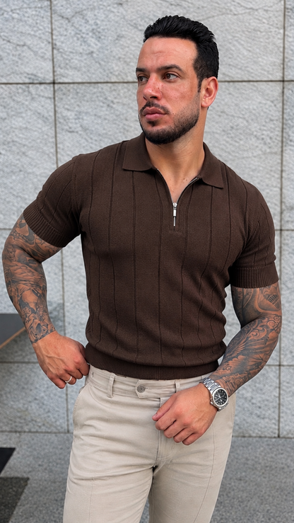 Camisa Polo Meia Zíper Masculina Elegante em Tecido Nobre