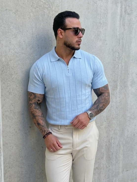Camisa Polo Meia Zíper Masculina Elegante em Tecido Nobre