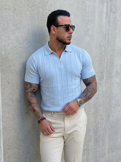 Camisa Polo Meia Zíper Masculina Elegante em Tecido Nobre