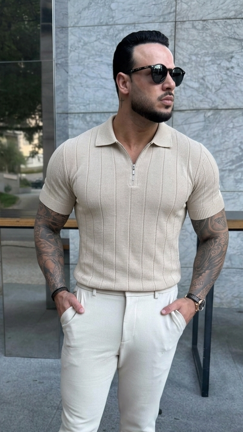 Camisa Polo Meia Zíper Masculina Elegante em Tecido Nobre