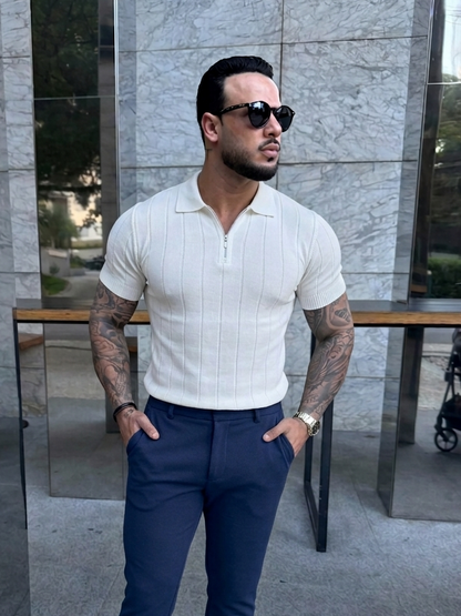 Camisa Polo Meia Zíper Masculina Elegante em Tecido Nobre